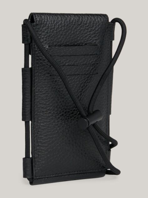 Black Leather Logo Phone Pouch  Men