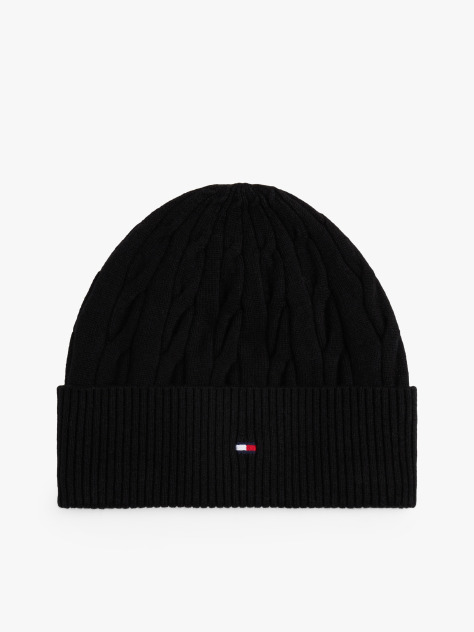 Black Hilfiger Flag Cable Knit Wool Blend Beanie  Men