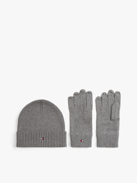Grey Hilfiger Flag Beanie And Gloves Gift Set  Men