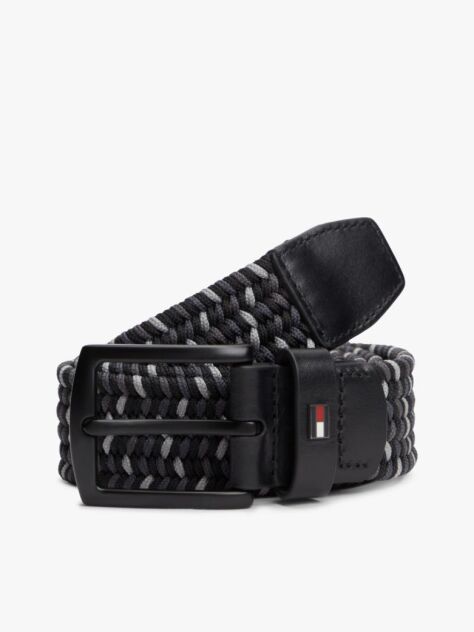 Black Denton Rectangular Buckle Braided Elastic Belt  Men