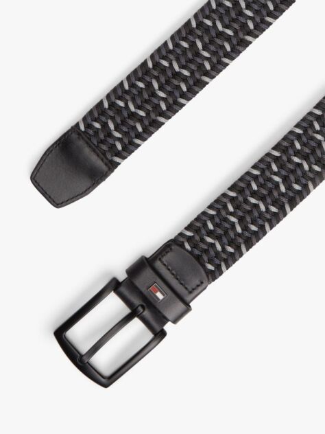 Black Denton Rectangular Buckle Braided Elastic Belt  Men