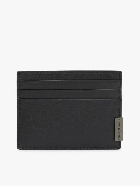 Black Logo Leather Credit Card Holder  Men