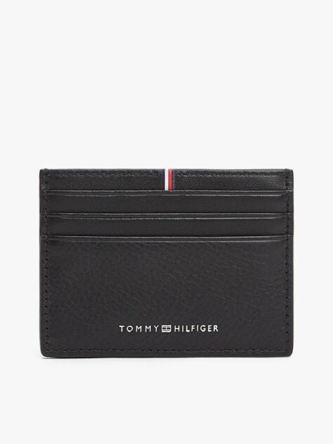 Black Corporate Logo Leather Credit Card Holder  Men