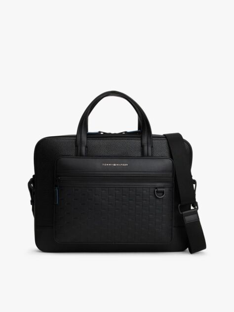 Black Modern Repeat Flag Pocket Laptop Bag  Men