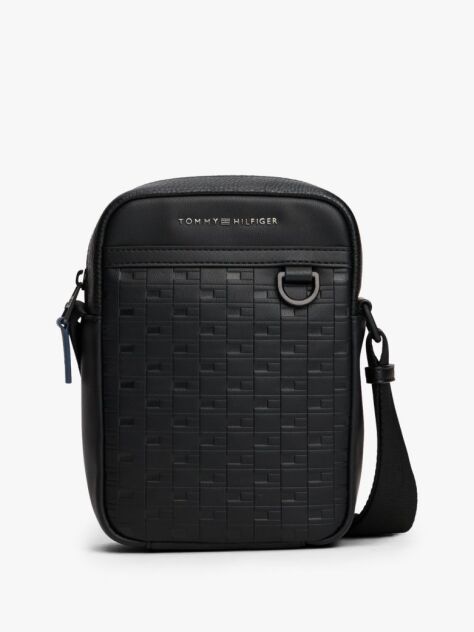 Black Modern Repeat Flag Crossbody Reporter Bag  Men