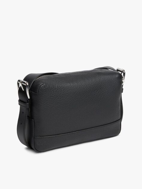 Black Pebble Grain Leather Crossbody Bag  Men