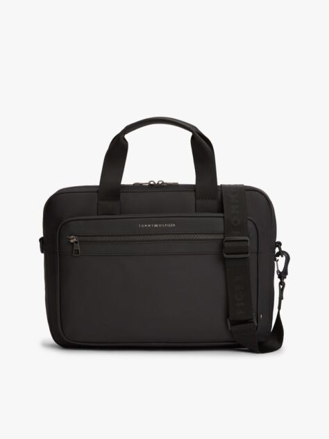 Black Metal Logo Laptop Bag  Men