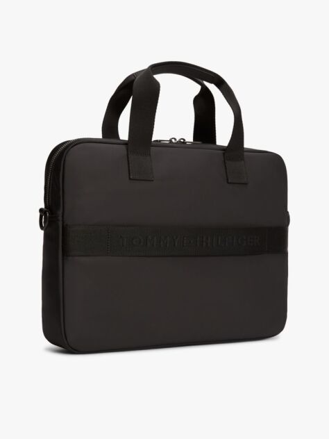 Black Metal Logo Laptop Bag  Men
