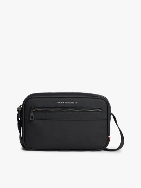 Black Metal Logo Crossbody Reporter Bag  Men