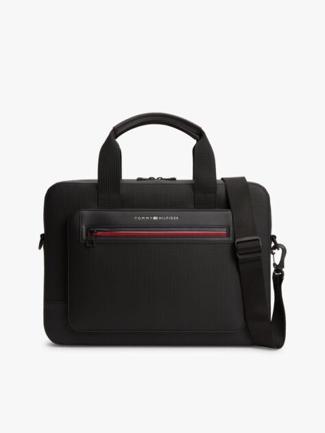 Black Metal Logo Laptop Bag  Men