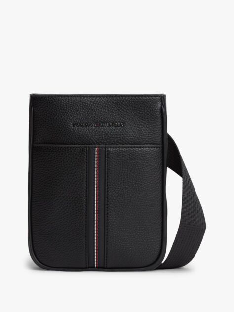 Black Metal Logo Pebble Grain Crossbody Bag  Men