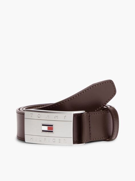 Brown Flag Plaque Leather Belt  Men