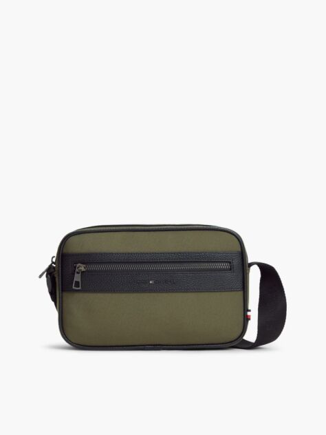 Green Metal Logo Crossbody Reporter Bag  Men