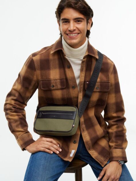 Green Metal Logo Crossbody Reporter Bag  Men