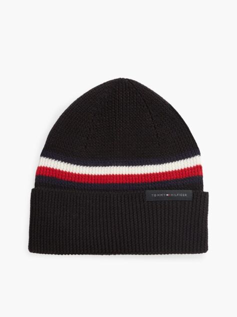 Black Wool Blend Global Stripe Beanie  Men