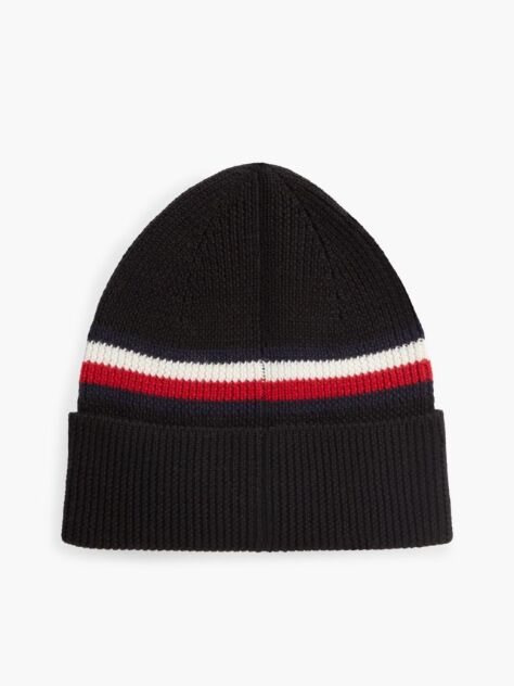 Black Wool Blend Global Stripe Beanie  Men