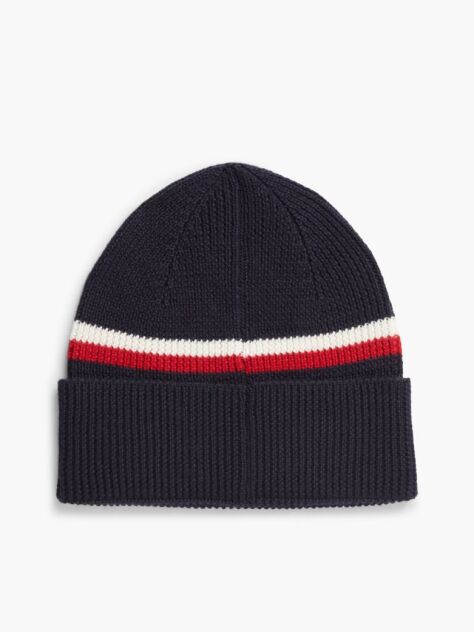 Blue Wool Blend Global Stripe Beanie  Men