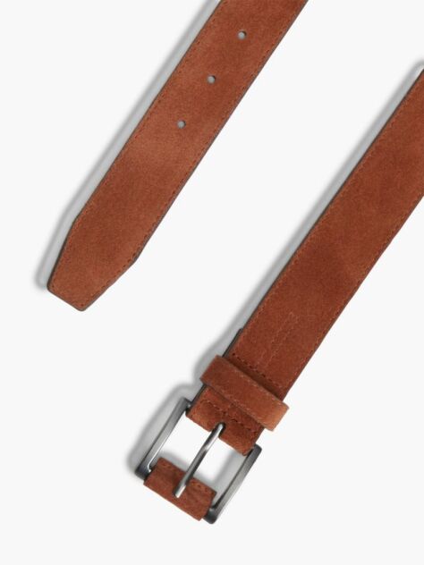 Brown Suede Enamel Flag Rectangular Buckle Belt  Men