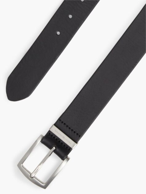 Black Denton Square Buckle Leather Belt  Men