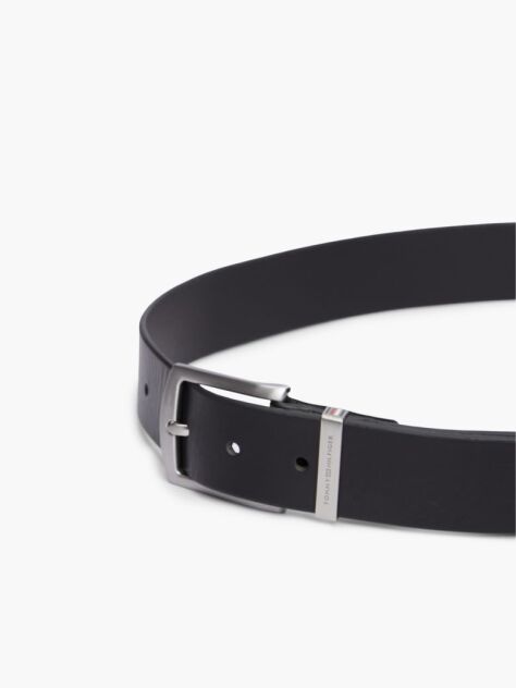 Black Denton Square Buckle Leather Belt  Men