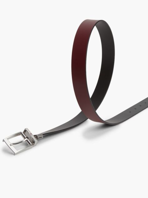 Black Textured Leather Reversible Square Buckle Belt  Men