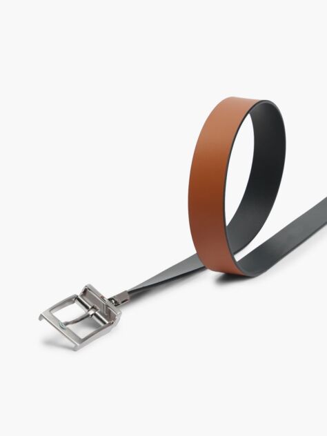 Brown Textured Leather Reversible Square Buckle Belt  Men