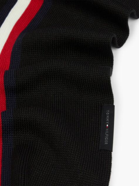 Black Global Stripe Wool Blend Scarf  Men