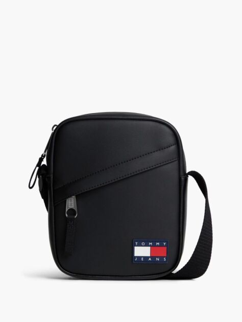 Black Essential Rubberised Logo Crossbody Reporter Bag  Men