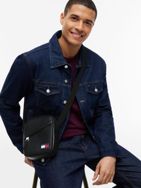 Black Essential Rubberised Logo Crossbody Reporter Bag  Men