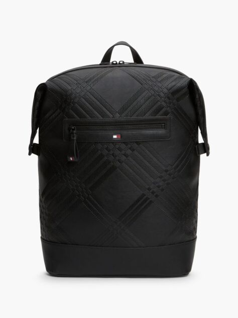 Black Corporate Flag Check Textured Backpack  Men