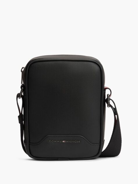 Black Textured Global Stripe Crossbody Reporter Bag  Men
