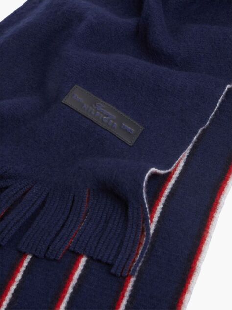 Blue Reversible Global Stripe Pure Wool Scarf  Men