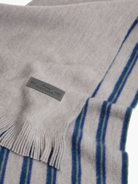 Grey Reversible Global Stripe Pure Wool Scarf  Men