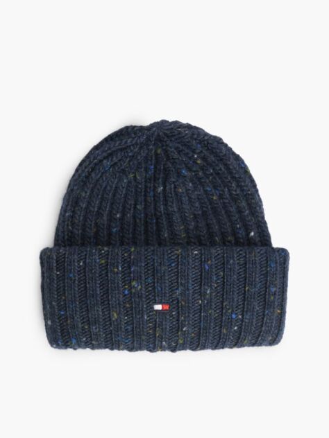 Blue Wool Blend Donegal Knit Beanie  Men