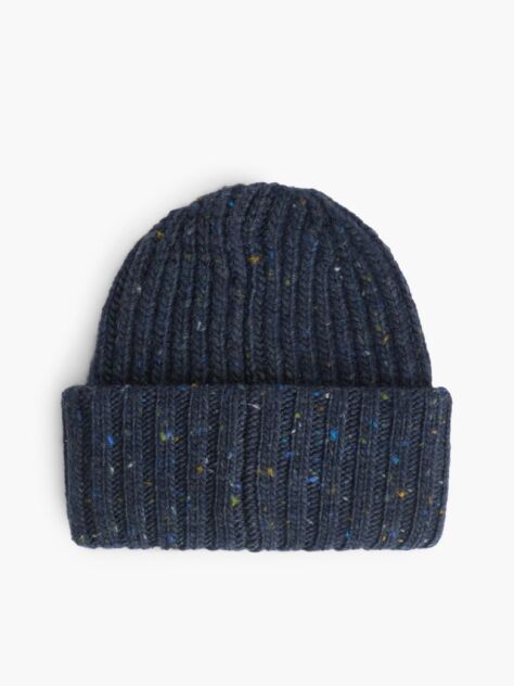 Blue Wool Blend Donegal Knit Beanie  Men