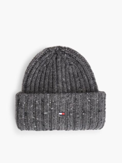 Grey Wool Blend Donegal Knit Beanie  Men