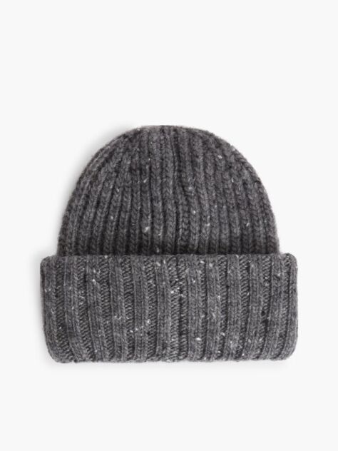 Grey Wool Blend Donegal Knit Beanie  Men