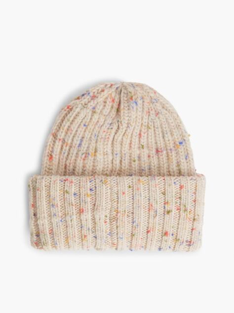 Beige Wool Blend Donegal Knit Beanie  Men