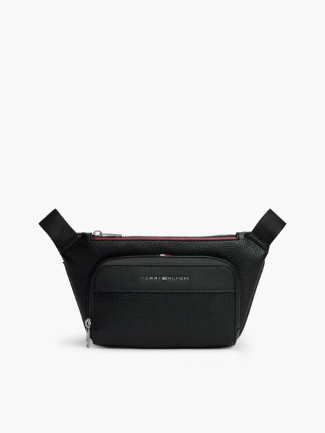 Black Metal Logo Textured Crossbody Bum Bag  Men