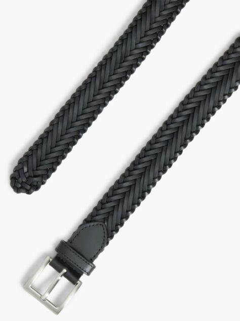 Black Square Buckle Braided Leather Belt  Men