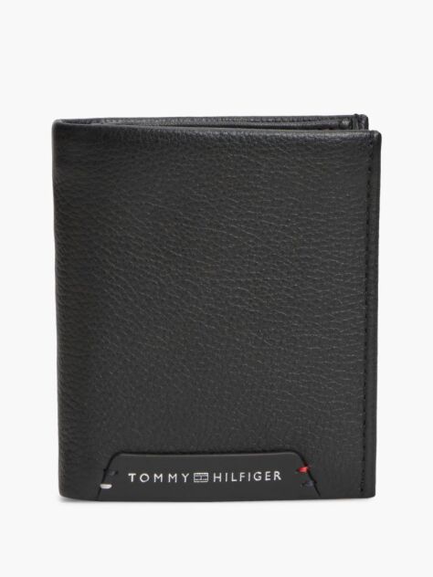 Black Corporate Pebble Grain Leather Trifold Wallet  Men