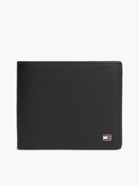 Black Perforated Leather Card And Coin Wallet  Men