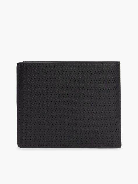 Black Perforated Leather Card And Coin Wallet  Men
