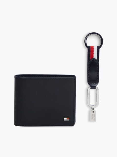 Blue Leather Credit Card Wallet And Key Fob Gift Set  Men