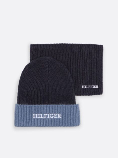 Blue Kids' Hilfiger Monotype Beanie and Snood Set  Kids Unisex