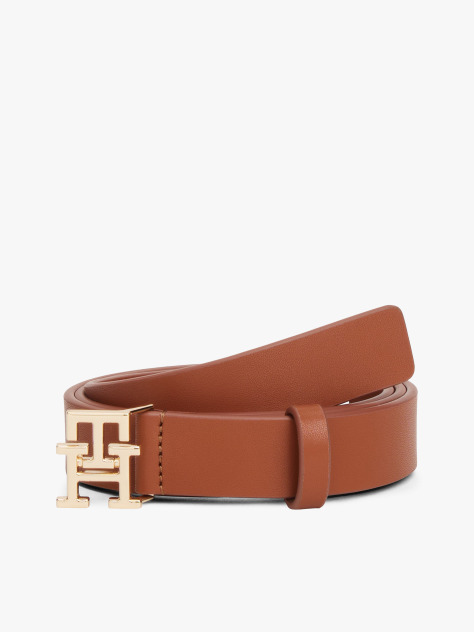Καφέ Modern TH Monogram Δερμάτινη Ζώνη Με Αγκράφα  Γυναίκες