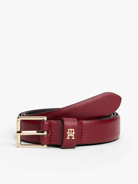 Red TH Monogram Square Buckle Leather Belt  Women