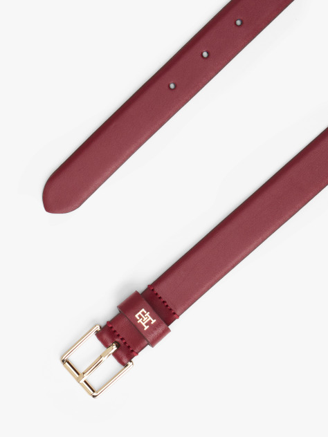 Red TH Monogram Square Buckle Leather Belt  Women