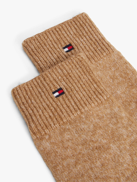 Καφέ Fluffy Πλεκτά Γάντια Με Σημαία Hilfiger  Γυναίκες
