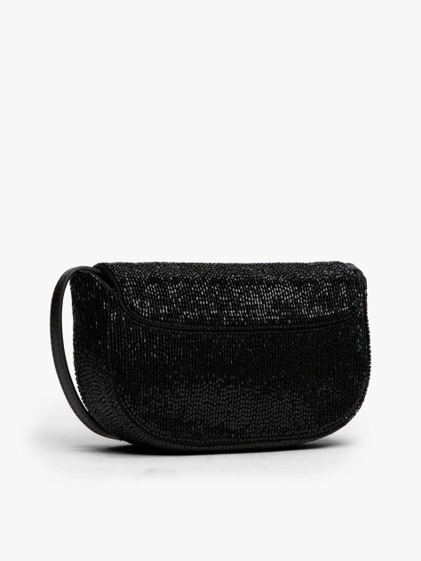 Black Beaded Leather Crossbody Bag  Women